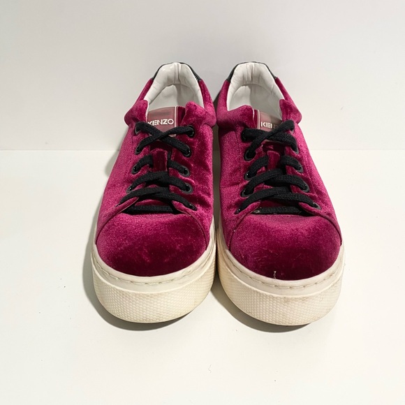 Women's Kenzo Burgundy‎ Velour Velvet Platform Sneakers 38 - Picture 2 of 8